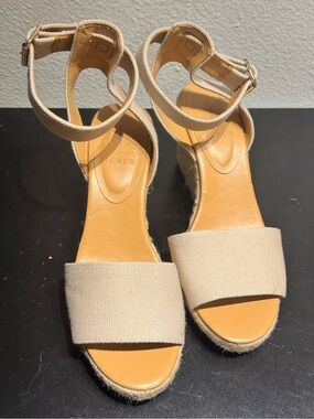 J. Crew Neutral Beige Canvas Ankle-Strap Wedge Sandals